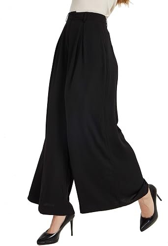 Femme Taille Haute Pantalons Casual Jambes Larges Plissé Devant Vintage Pantalon avec Poches pour Les Loisirs, Le Travail and Le Bureau