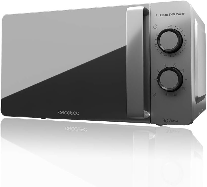 Micro-ondes ProClean 3160. Revêtement Ready2Clean pour Un Meilleur Nettoyage, Technologie 3D WAVE, Grill 800 W, 20 L. Design élégant avec Porte, 6 Niveaux, Argenté Miroir