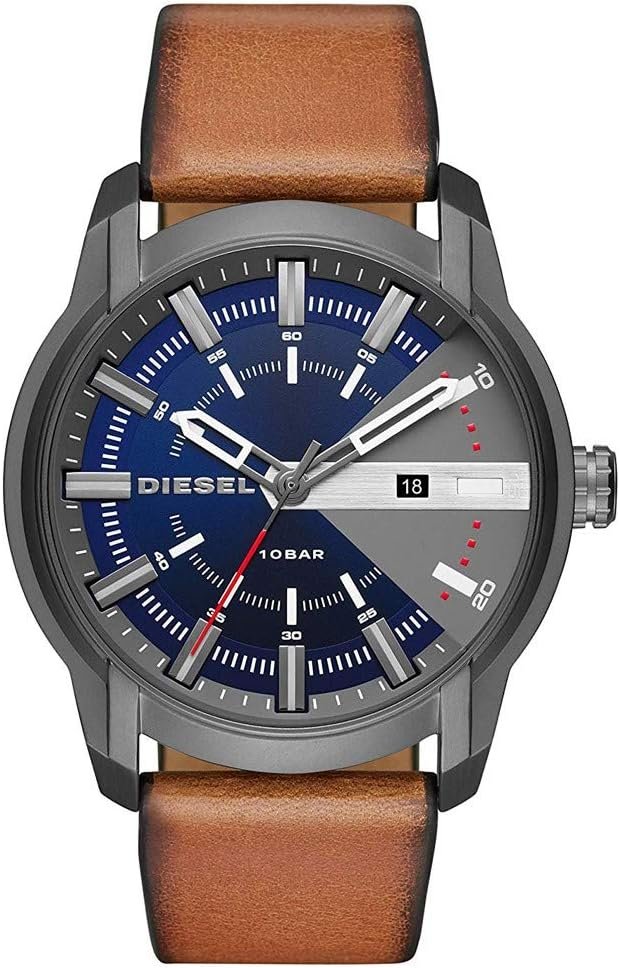 Diesel Armbar Watch for Men, Quartz Three Hand Movement with Silicone Or Leather Strap