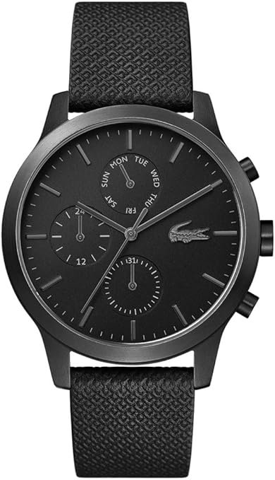Lacoste Montre Analogique Multifunction à Quartz pour Homme Collection LACOSTE.12.12 avec Bracelet en Cuir Noir - 2010997