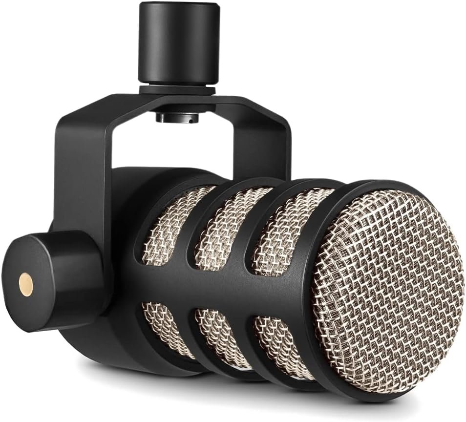 Microphone dynamique de qualité broadcast avec support pivotant intégré pour le podcasting, le streaming, le gaming et l’enregistrement vocal, XLR (Noir)