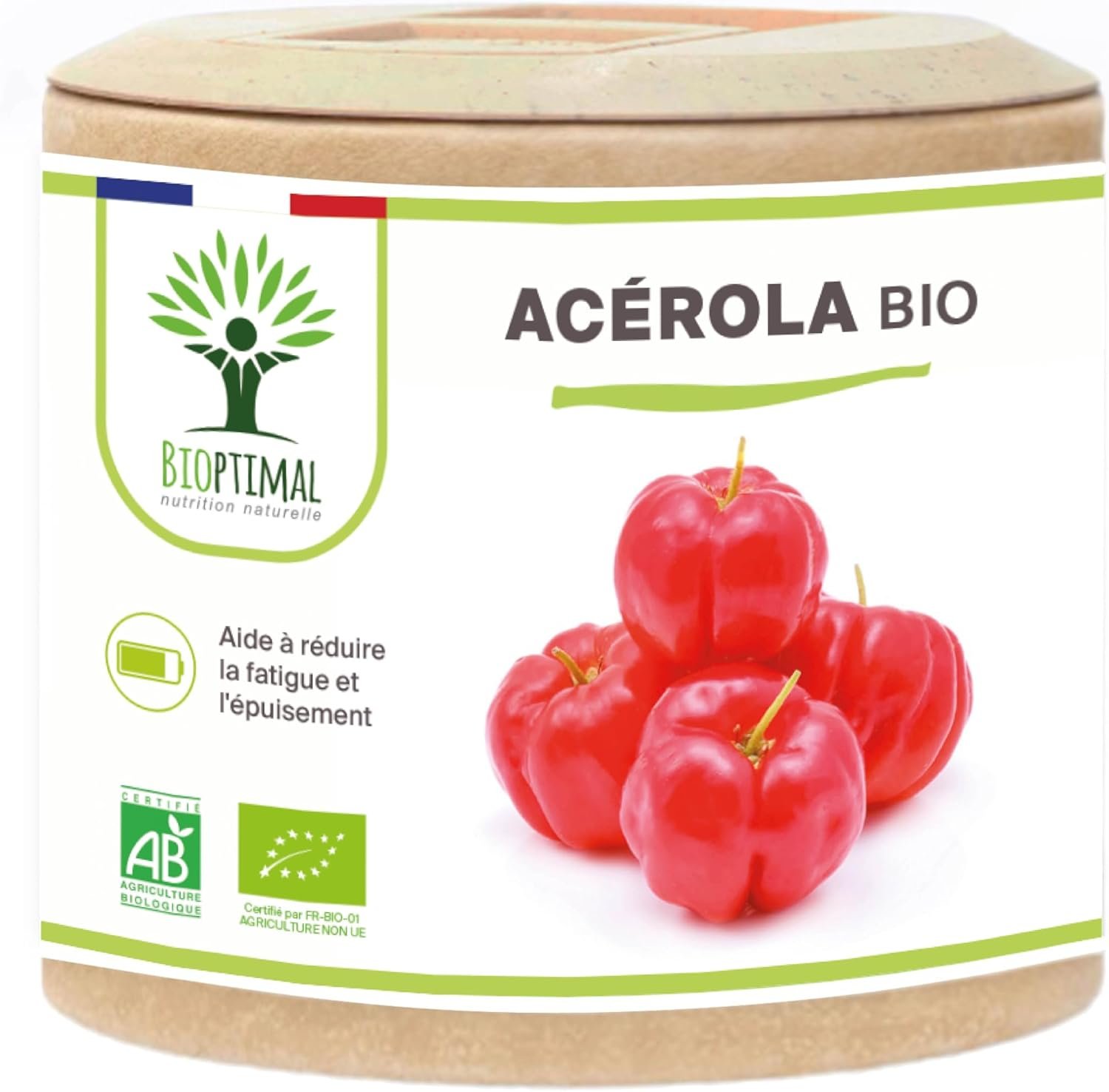 Complément Alimentaire - Extrait d'Acérola en Gélule - 17% de Vitamine C Biodisponible - Anti-Fatigue Immunité - Fabriqué in France - Certifié par Ecocert - 60 gélules