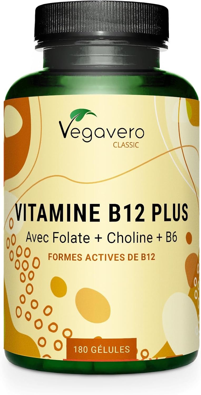 Vitamine B12 1000 mcg Origine FRANCE & Espagne | La Seule SANS ADDITIFS & VEGAN | Avec 2 Formes Actives + Acide Folique + B6 + Choline | Énergie + Anti-Fatigue* | 180 Gélules