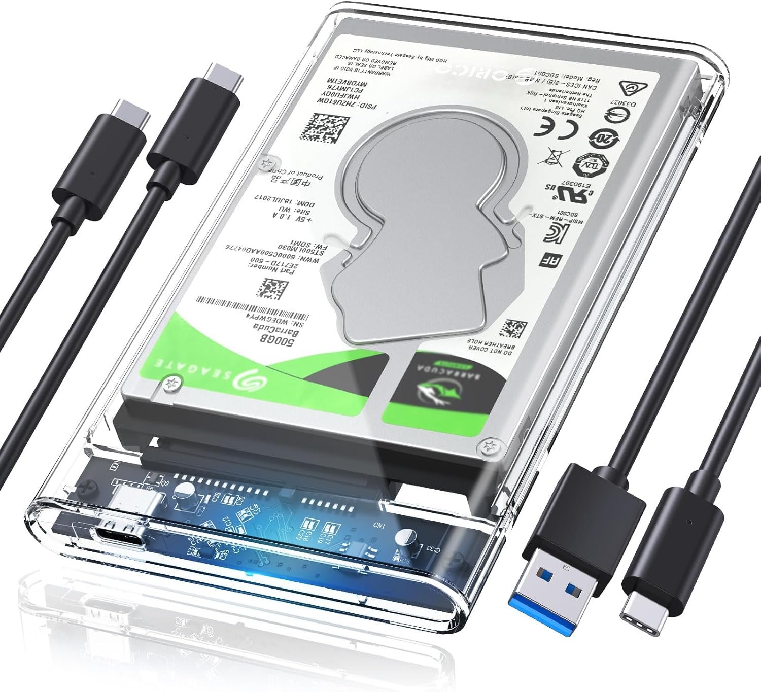 Boîtier de Disque Dur 2,5" USB 3.1 (Gen 2 6 Gbps) pour Disque Dur et SSD HDD SATA III Supporte UASP Protocole avec câble de Type C à C - Transparent-2139C3