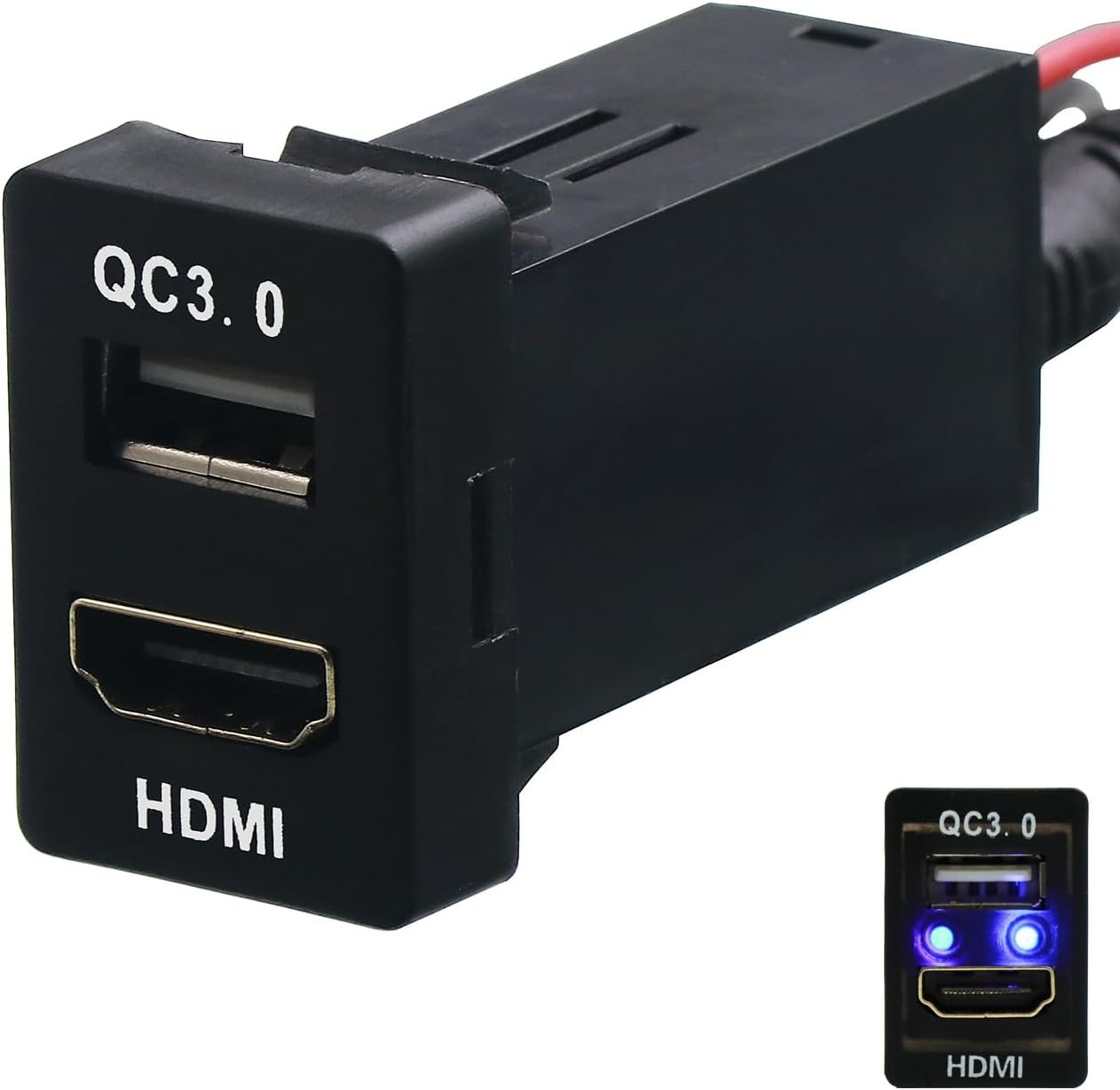 Prise HDMI avec câble et chargeur de voiture USB QC3.0 – Adaptateur de charge rapide et connectivité HDMI pour véhicules Toyota