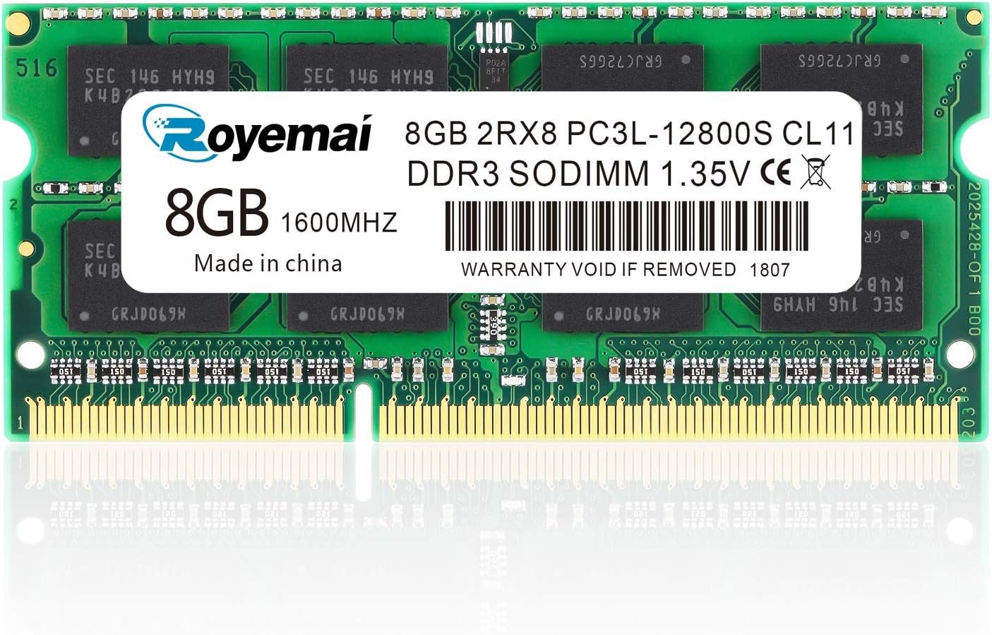 Module de mémoire RAM DDR3L 1600 MHz PC3-12800 1,35 V 2Rx8 Dual Rank 204 broches CL11 sans tampon non ECC SODIMM pour ordinateur portable