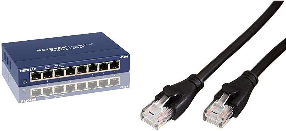 GS108 Switch Ethernet 8 Ports Métal Gigabit (10/100/1000), pour Une Connectivité Simple et Abordable, Protection ProSAFE & Câble réseau Ethernet RJ45 catégorie 6-3 m