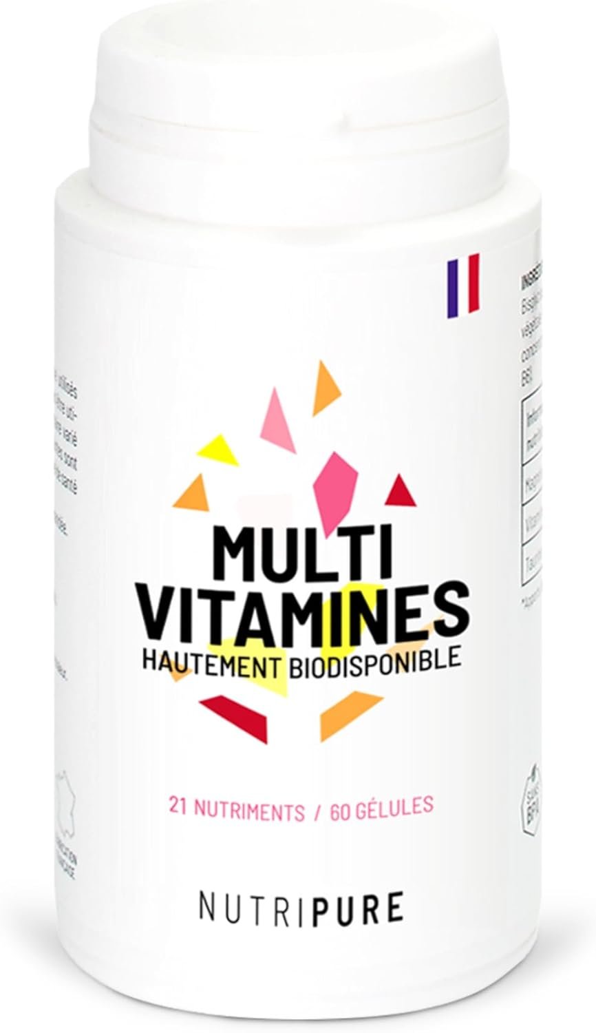 Multivitamines & Minéraux 21 Nutriments | Vitamines A, B, C, D & E | Zinc & Magnésium | Immunité, Énergie & Antioxydant | Sportifs & Actifs | 60 Gélules | 1 Mois | Made in France
