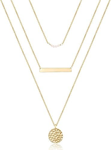 Dainty Collier de choker en couches, fait à la main Y Pendentif Collier Multicouche Bar Disc Collier réglable Coucher de colliers de choker pour les femmes
