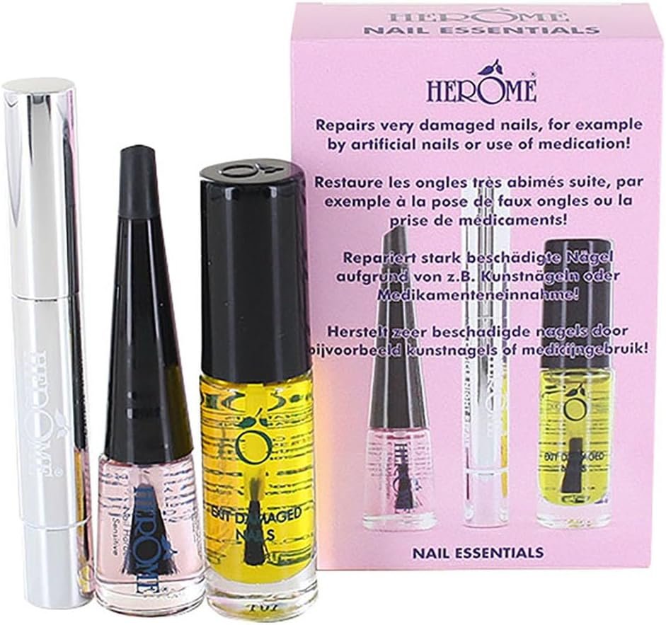 3-en-1 Nail Essentials Kit (Rose) - Travel Set - Soin Réparateur pour les Ongles Cassés après des Faux-Ongles- Huile pour Ongles Abîmés, Sérum pour Cuticules et Durcisseur