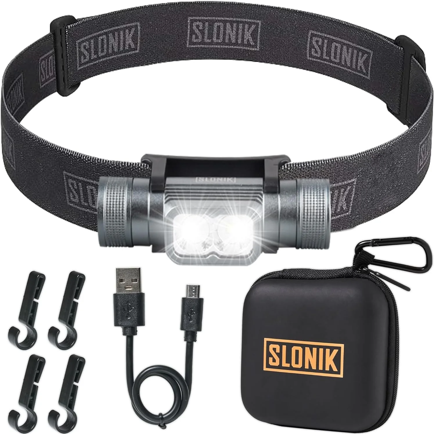 Lampe frontale rechargeable pour adultes - 1000 Lumens Super Bright 60 ft Beam LED Lampe de poche - Léger, résistant, IPX4 étanche Hard Hat Light - Équipement de camping, Phare de course, Noir