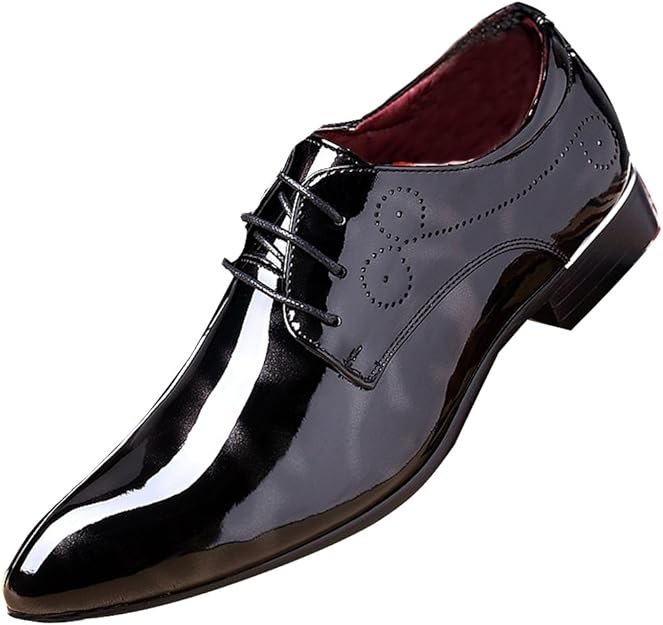 Chaussures Derby à Lacets pour Homme - Bout Pointu - en Cuir Synthétique Brillant