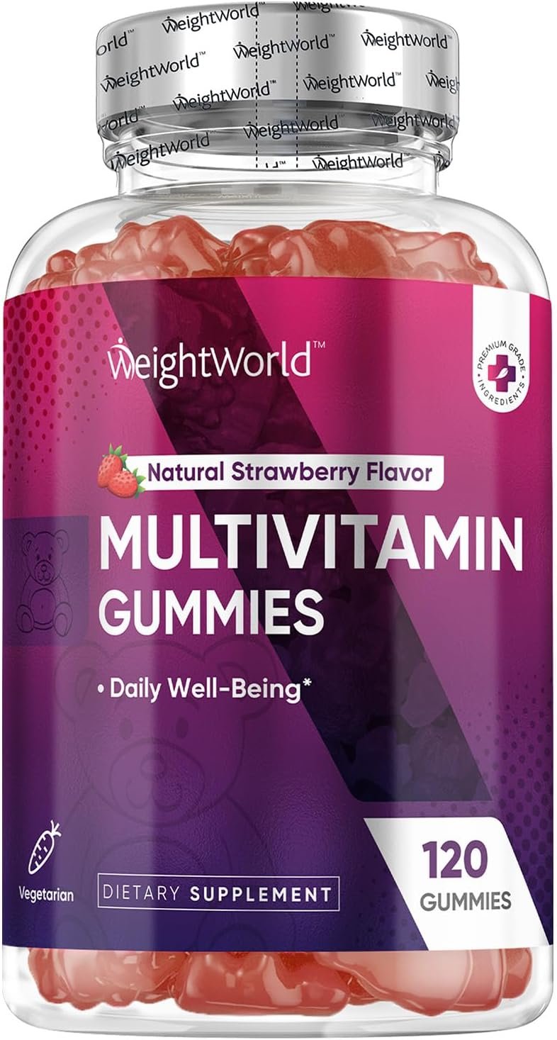 Gummies Multivitamines et Minéraux 120 Gummies 2 Mois de Stock, 13 Vitamines et Minéraux Essentiels, Vitamine C, Zinc, Vitamine B12, D3, E, Iode, A, B, Biotine, Arôme Naturel de Fraise - sans OGM