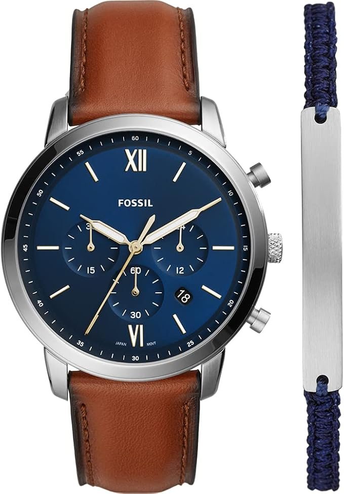Fossil Montre Neutra pour Homme, Mouvement chronographe à Quartz avec Bracelet en Cuir