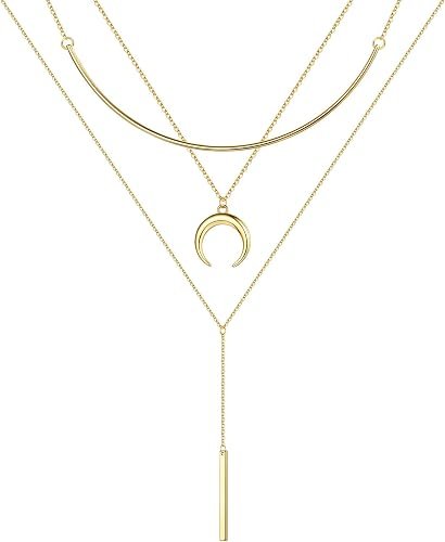 "3PCS -14k-Gold-Plaqué Chaîne&Crescent&Bar