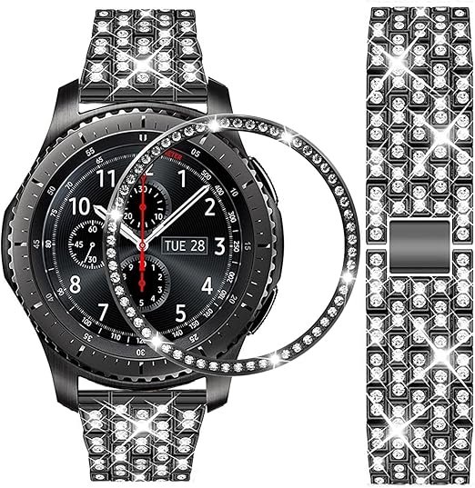 Bracelet compatible avec Galaxy Watch 46 mm, 22 mm, bracelet de rechange en acier inoxydable avec anneau lunette pour Samsung Gear S3 Frontier/Classic, homme et femme