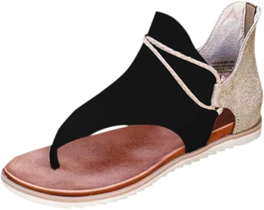Sandales Femmes Été Solide Clip-Toe Chaussures Zipper Casual Beach Flats Comfy