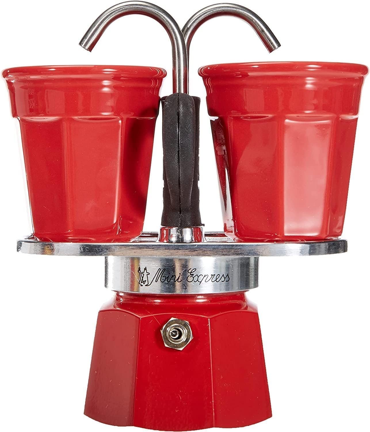 Mini Express Kandisky: Set Moka Comprenant une Cafetière 2 Tasses (90 Ml) + 2 Tasses à Café, Rouge, Aluminium