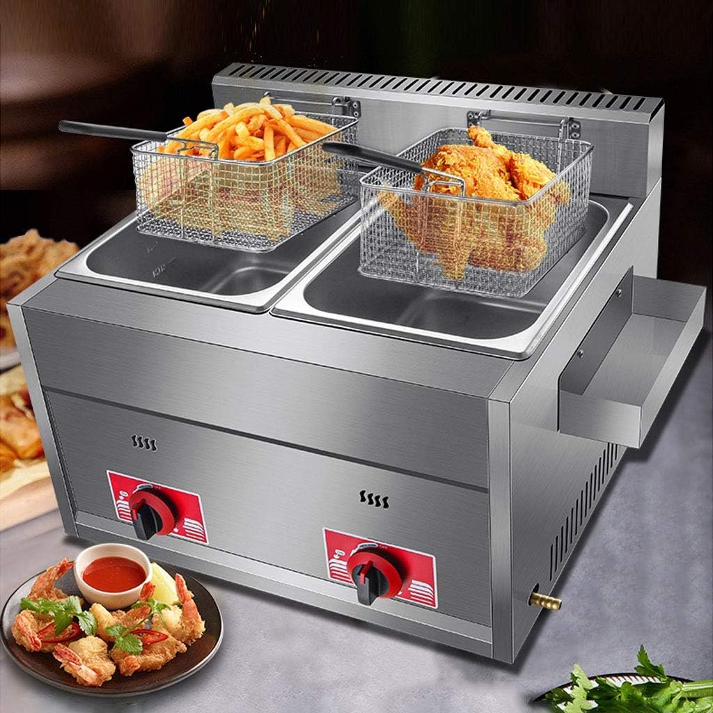 Friteuse commerciale 20L friteuse à gaz double panier comptoir à double réservoir frite en acier inoxydable robuste pour Restaurants