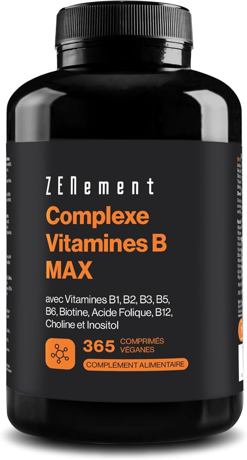 Complexe Vitamines B MAX, 365 Comprimés | 8 Vitamines B + Choline & Inositol | Aide à Réduire la Fatigue et Contribue au Bon Fonctionnement Mental et à Celui du Système Immunitaire | Végan