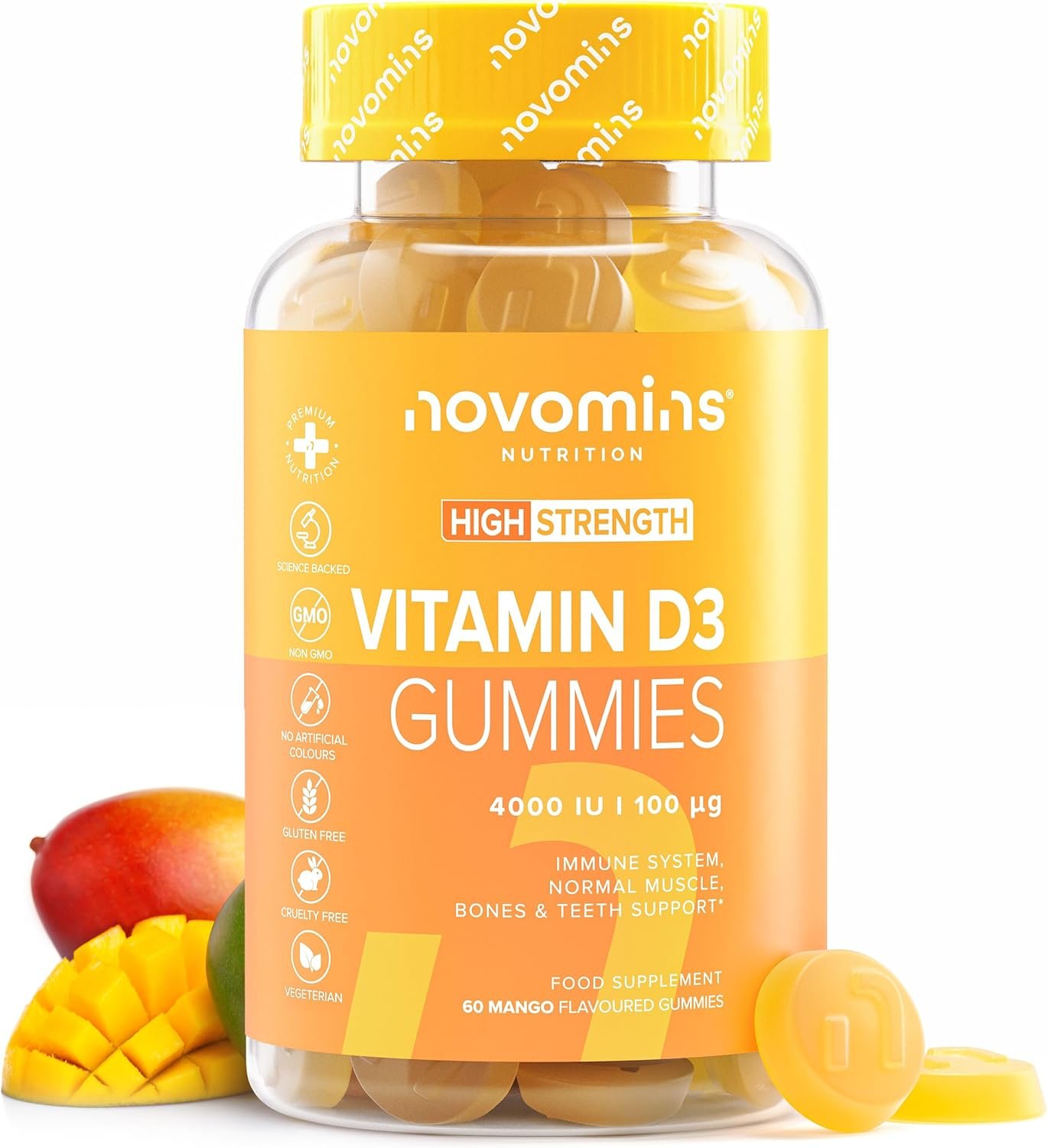 Gommes Vitamine D3 4000 UI – Système Immunitaire, Os, Dents & Muscles – Formule Haute Absorption pour Adultes – Sans Gluten, Sans Gélatine, Végétarien – 60 Gommes