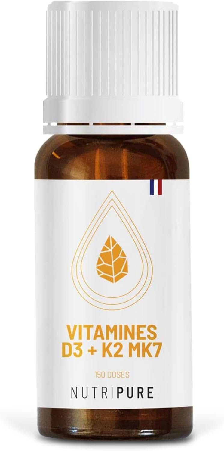Complément Vitamine D3 + K2 MK7 1000 UI | Avec Huile d'Olive Bio | 100% Pure et Naturel | Végétarien | Booste le Système Immunitaire | Santé des Os et des Muscles | 5 Mois | Made in France