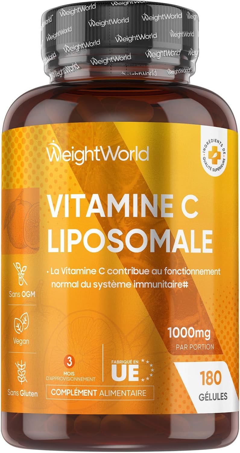 Vitamine C Liposomale 1000mg, 180 Gélules Vegan, Vit C 1000mg Liposomale Gélules, Acide Ascorbique Enrichie avec Extrait d'Églantier (Cynorrhodon) & Phospholipides de Tournesol pour 3 Mois
