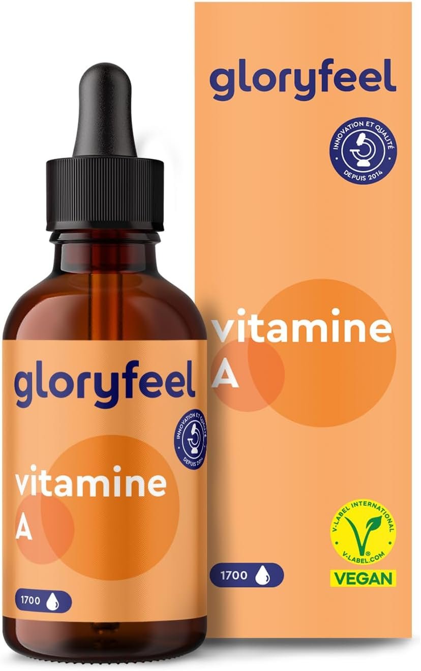 Vitamine A en Gouttes, 5000 U.I., 1500µg Haute Dose Journalière, 100% Vegan, Sans Additifs, 1700 Gouttes de Véritable Palmitate de Rétinyle, Dans de l'Huile MCT Sans Alcool, Testé en Laboratoire