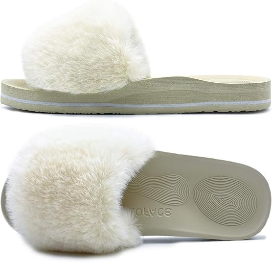 Chaussons Femme Fourrure Pantoufles Peluche Claquette Femme Pantoufles Maison Sandal Bout Ouvert -Orthopédique-Antidérapant-Lavable