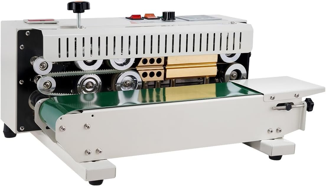 VEVOR Continuous Bag Band Sealing Machine FR900K Band Sealer Machine with Digital Temperature Control Horizontal Bag Sealer for 0.02-0.08 mm Plastic Bags Continuous Band Sealer w/Printing Function