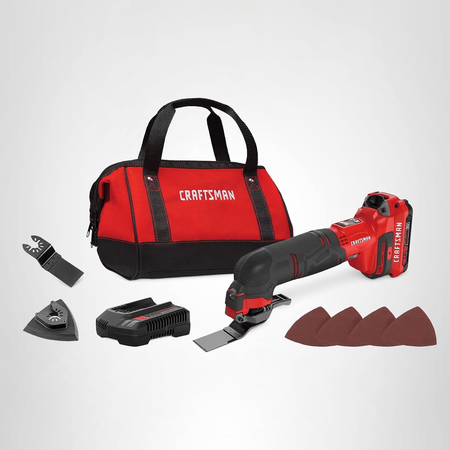CRAFTSMAN V20 Cordless Oscillating Tool Kit Multi-Tool with Blades, Sand Paper, Battery and Charger Included (CMCE501D1)