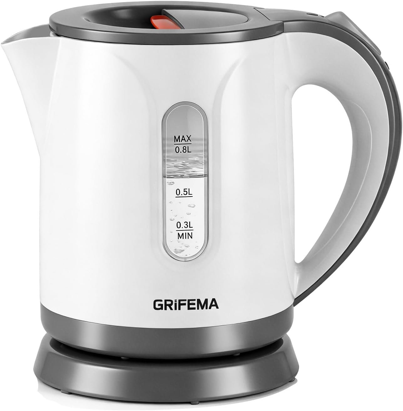 GC1001 Bouilloire Électrique 0,8L/1100W Puissance Ébullition Chauffage Rapide, Filtre Anti-Calcaire Amovible et Lavable, Niveau d'Eau Visible et Arrêt Automatique, Socle sans Fil pour Ranger
