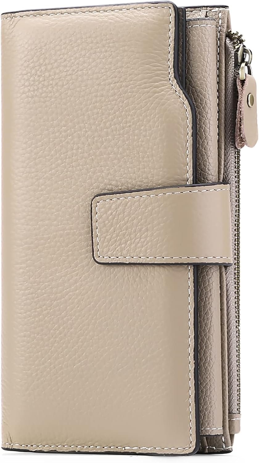 Portefeuille en cuir véritable pour femme - Grande capacité, L