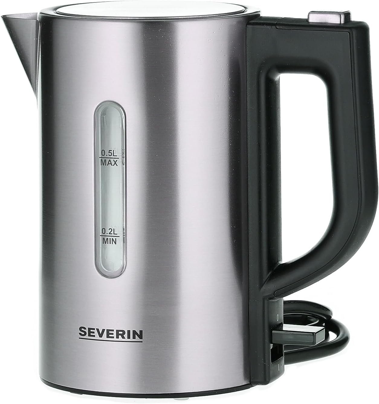 bouilloire de voyage sans BPA 1 100 W, Petite bouilloire d’une capacité de 0,5 L, Bouilloire électrique livrée avec 2 tasses et 2 cuillères, inox/noir, WK 3647