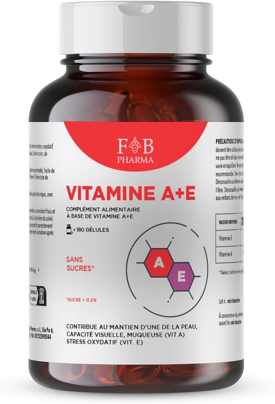Complément alimentaire de VITAMINE A 1000mcg + VITAMINE E 47mg - 180 perles en SOFT GEL - pour le maintien de la VUE, de la PEAU et des CHEVEUX normaux