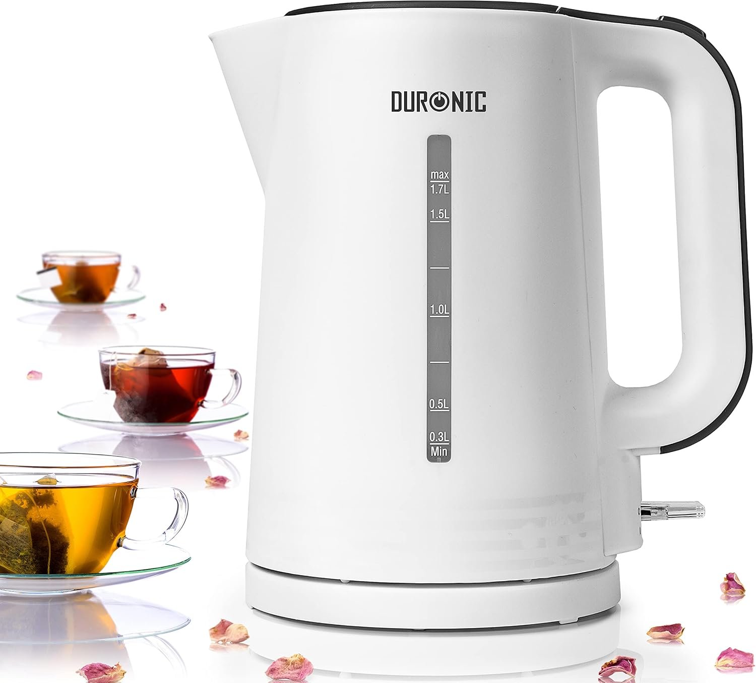 EK17 WE Bouilloire électrique de 2200W | 1,7L avec filtre anticalcaire | Niveau d’eau visible | Chauffe rapidement | Idéal pour café soluble soupe instantanée chocolat chaud thé purée