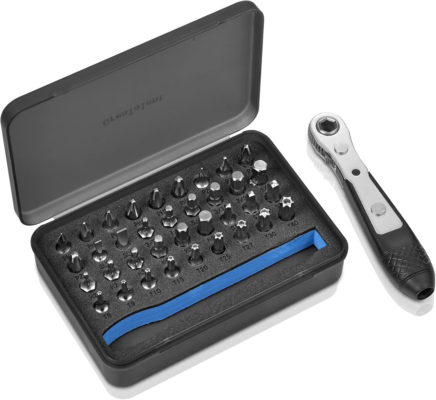 GreaTalent 37pc Mini Ratchet Wrench Screwdriver Bit Set with 1/4 inch S2 Steel Bits, 36-Tooth, Magnetic Bit Holder Quick Release, Low Profile 90 Degree Right Angle Offset Reversible Drive Handle Brand: GreaTalent