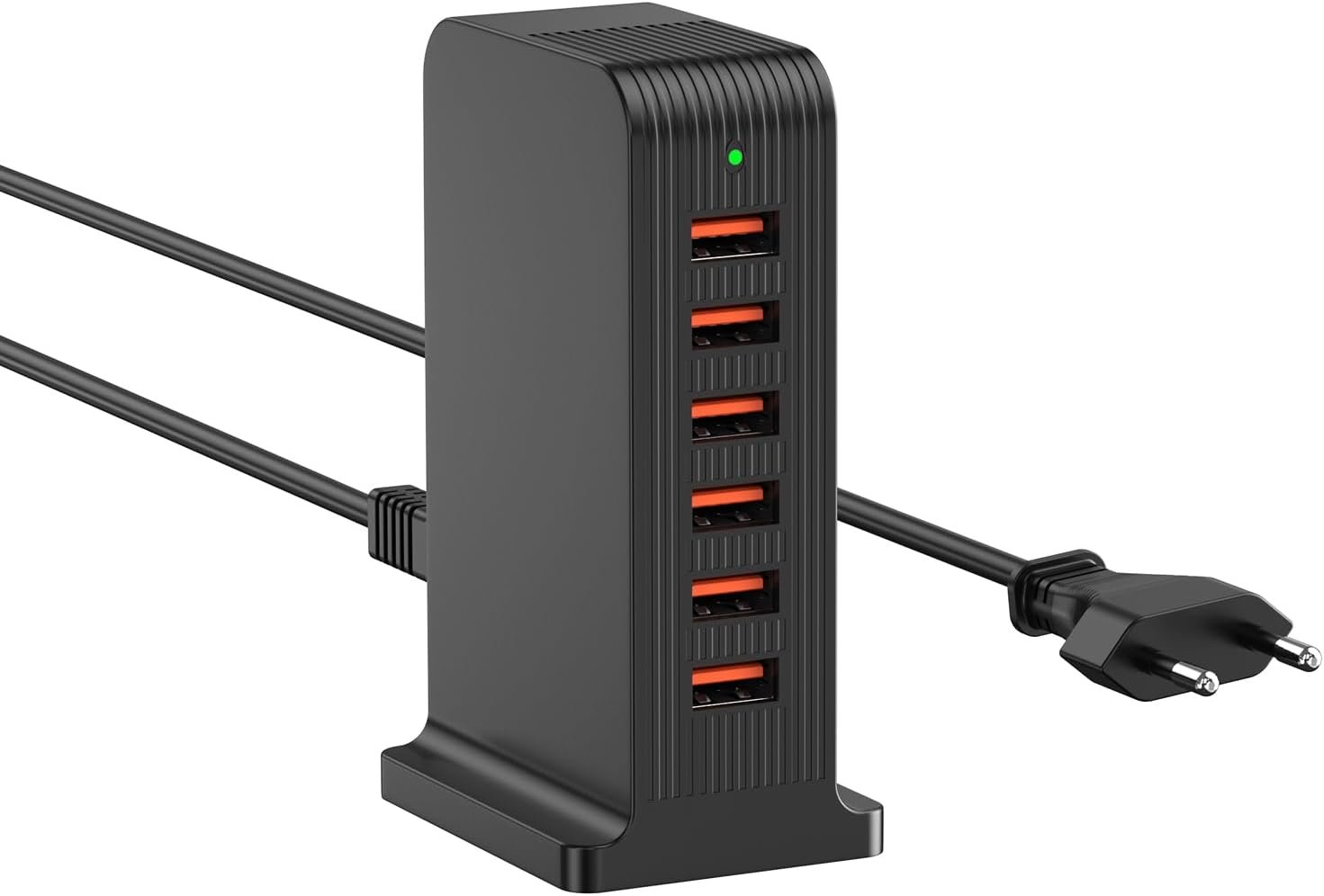 Chargeur USB Multiple 50W, Station de Charge 6 Ports avec USB-A,Multi Secteur USB,Protection Sécurité&Matériau Lgnifugé,Prise EU,Câble Amovible 1,8m