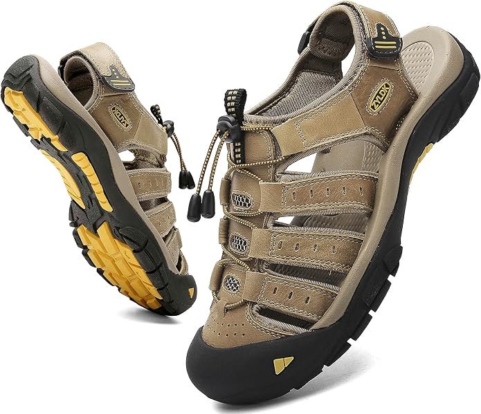 Sandales Randonnée Trek Rivière Homme Bout Fermé Cuir Antidérapant