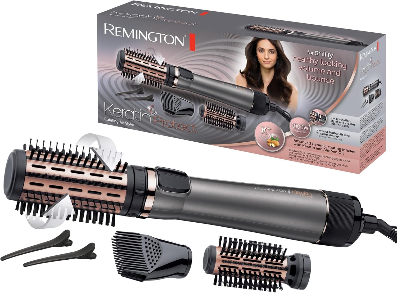 Brosse Soufflante Rotative automatique Soin kératine & huile d'amande Keratin Protect (1000W