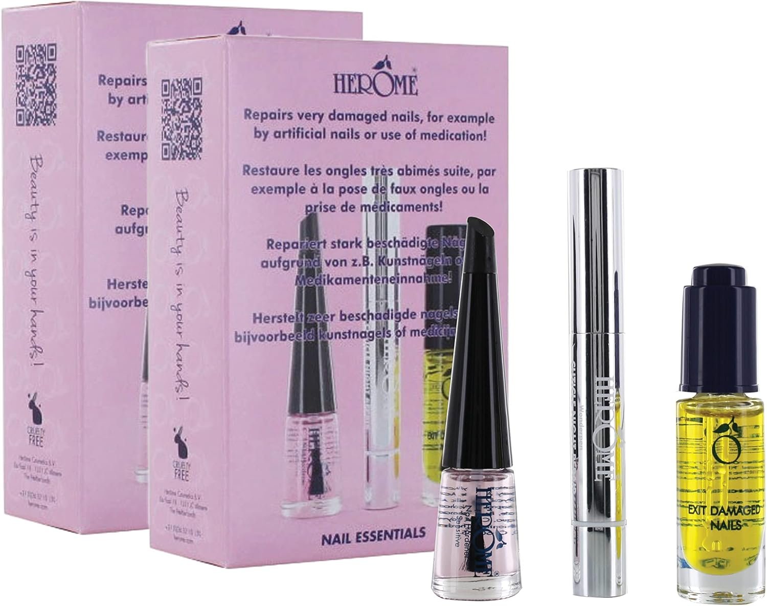 2-Pack 3-en-1 Nail Essentials Set (Rose) - Travel Set - Soin Réparateur pour les Ongles Cassés - Kit Avec Huile pour Ongles Abîmés, Sérum pour Cuticules et Durcisseur pour Ongles