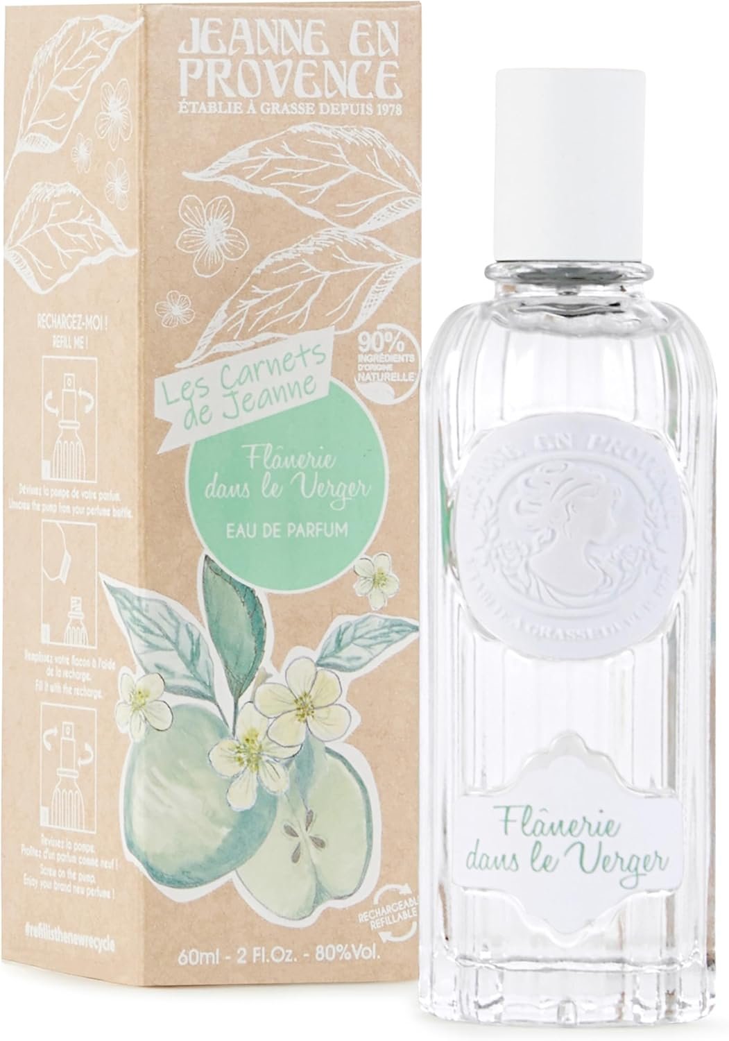 Parfum Femme Les carnets de Jeanne Flanerie dans le Verger - Eau de Parfum - Flacon Vaporisateur 60 ml - Fabriqué en France à Grasse