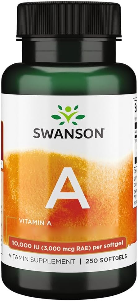 Vitamine A 10.000IU (3.000mcg), avec Huile de Foie de Morue, 250 Capsules molles, Hautement Dosées, Testées en Laboratoire, Sans Soja, Sans Gluten, Sans OGM