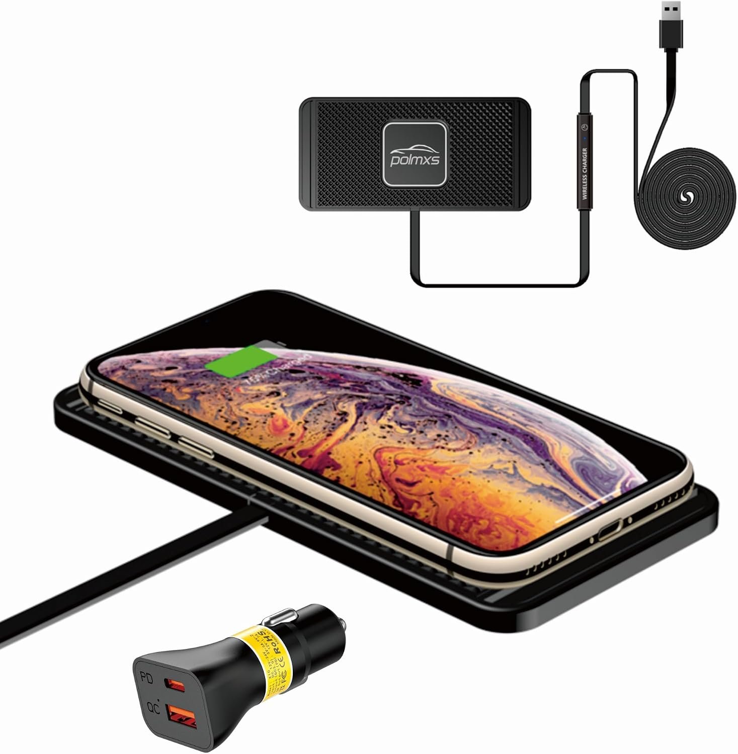 Chargeur de Voiture sans Fil,15W DIY Chargeur sans Fil Rapide avec Chargeur de Voiture QC 3.0 Compatible avec Airpods, iPhone 16/15/14/13/12/11/X, Samsung S24/S23/S22 (câble de 1mètre)
