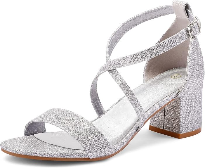 Women's 2,25 Inch Low Chunky Heels Robe Pompe à bout ouvert Croche Bracelet Wedding Block Sandales à talons
