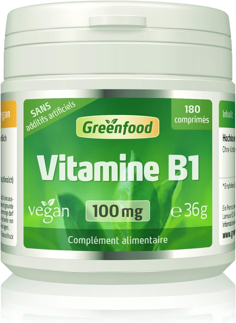 Vitamine B1, 100 mg, dose élevée, 180 comprimés, vegan, sans additifs artificiels - Sans génie génétique