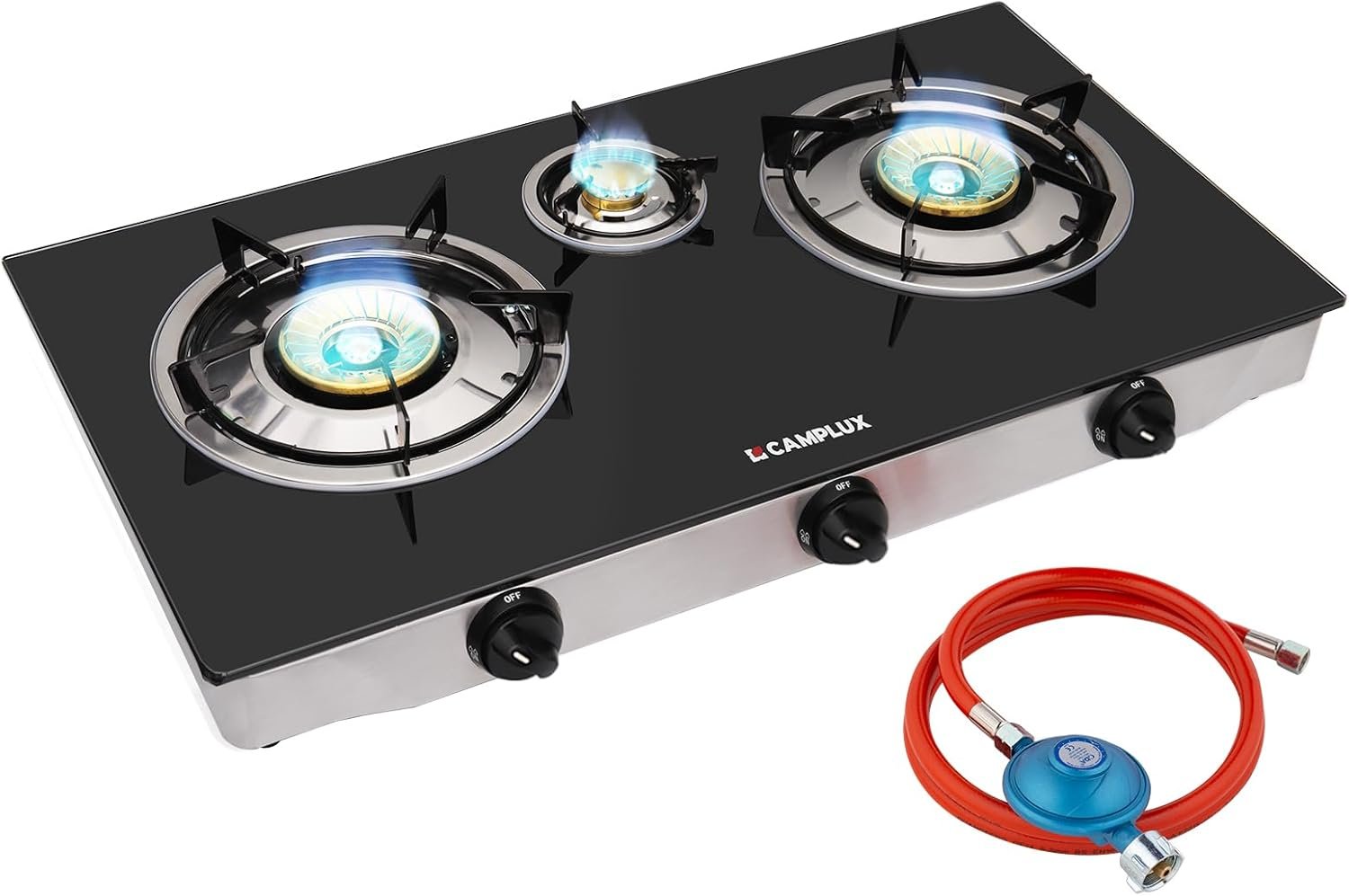 Plaque à Gaz Portable 3 Feux, Réchaud GPL pour Camping, Jardin, 50 mbar, 6.250W, TC03GBDE