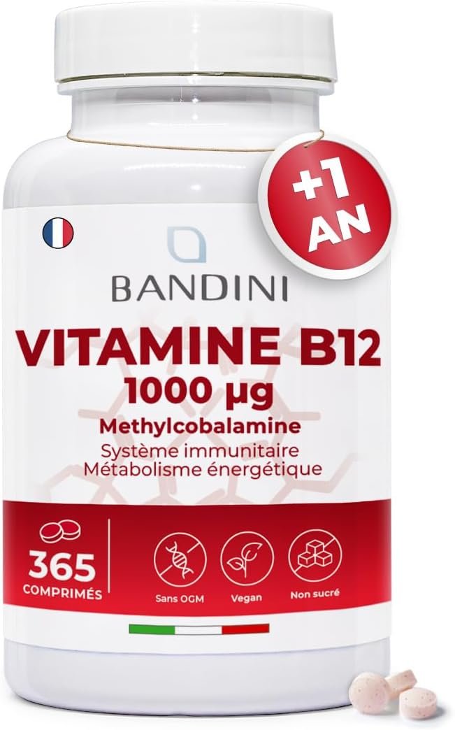 Vitamine B12 Vegan 1000 mcg 365 Comprimés, 12 Mois d'Apport, Vitamin B 12 Méthylcobalamine Biodisponible Hautement Dosée, Pour Énergie, Immunité et Fatigue, 100% Végétalien Sans Additifs