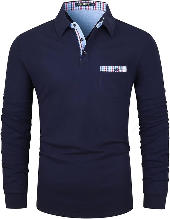 Polos Homme Manches Longues Casual Coton Denim Polo Golf Sport T-Shirt Chemise pour L'automne Hiver