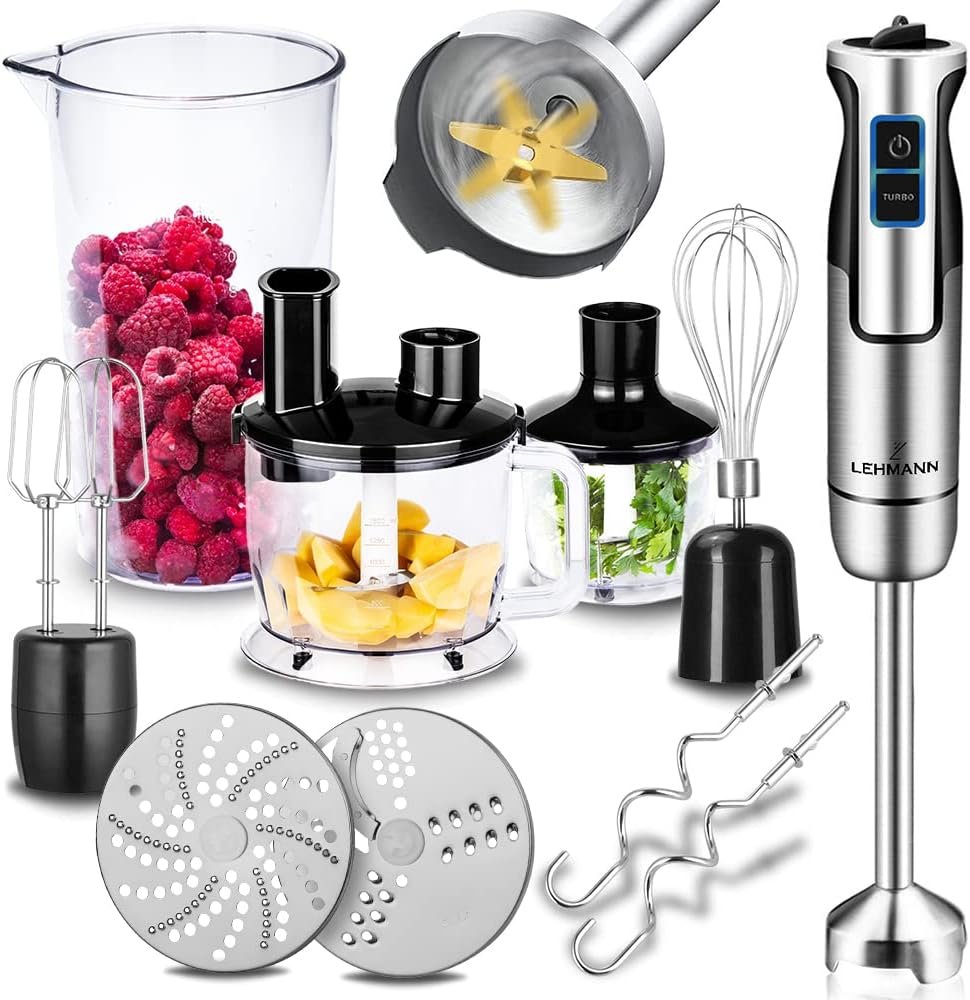Chopsui Mixeur plongeant 1200 W, Mixeur Plongeur avec 8 niveaux de vitesse, Mixeur blender pour Aliments pour Bebe, Soupe, Sauce et Purée, 9 Accessoires du mixer inclus